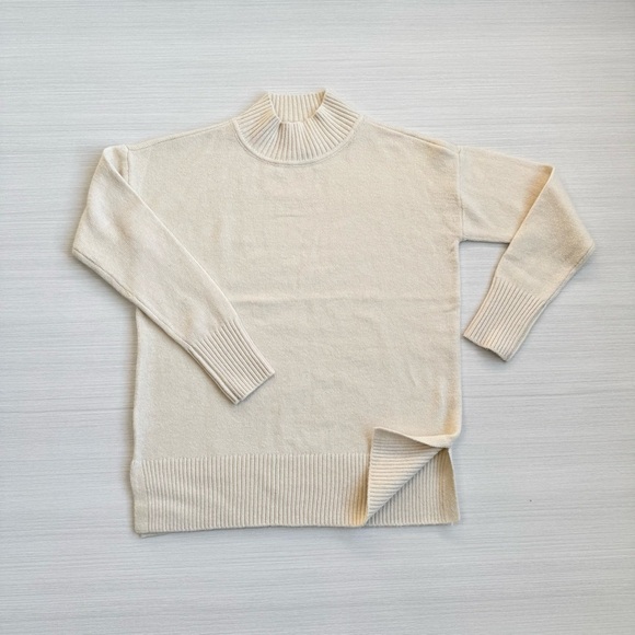 LOFT Cream Mock Neck Sweater XS Split Hem Pullover Neutral Minimalist Classic - Picture 5 of 12